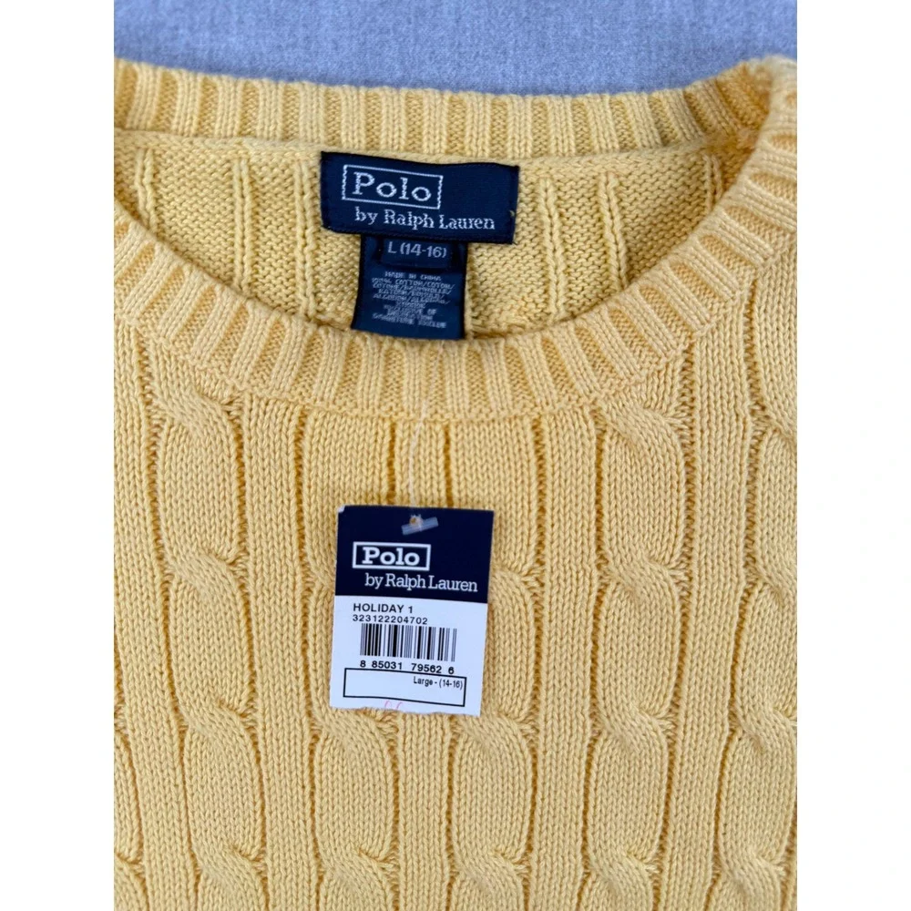 Polo Ralph Lauren Kids Yellow Cable Knit Cotton Sweater Boys Large 14-16 NWT